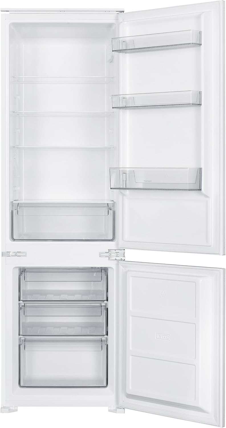 homeX CFB2491E Einbaukühlschrank mit Gefrierfach, Einbau Kühl Gefrierkombination, 178cm Nische - 249 Liter, Schlepptürtechnik, LED-Beleuchtung, leise 39 dB, Türanschlag wechselbar, 4-Sterne Gefrieren
