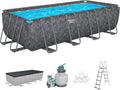 Bestway APX365 Winterfestes Frame Pool Set, Sandfilteranlage, 549 x 274 x 132 cm, 16.477 L, Stahlrahmen, Polar-Shield, Dunkle Marmor-Optik, Sicherheitsleiter, Abdeckplane, Werkzeugloser Aufbau, DEKRA