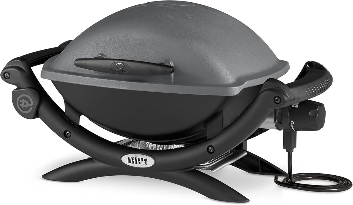 Weber Q1400 Elektrogrill, 43 x 32cm Grillfäche, portabler BBQ Grill, 2-geteilter porzellanemaillierter Guss-Grillrost, Aluminiumguss Deckel & Gehäuse - Dark Grey (52020079)