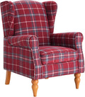Ohrensessel, Vintage Sessel mit Holzfüße, gepolsterte Relaxsessel, Einzelsessel für Wohnzimmer, Schlafzimmer, Leinen (Rot)
