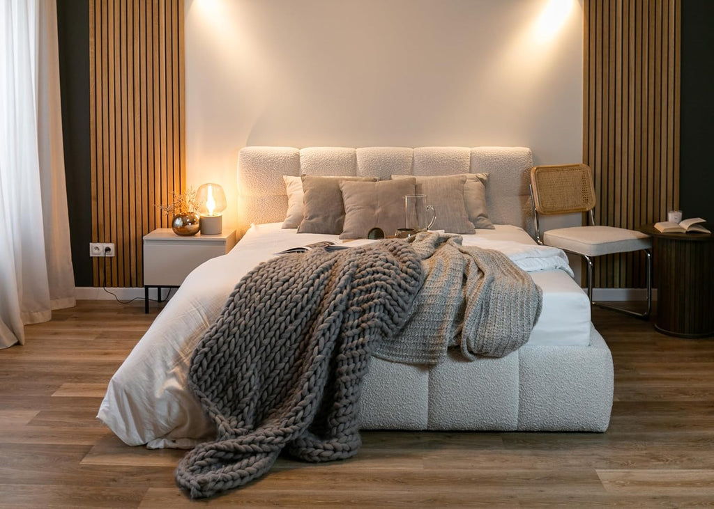 Selsey Bett Polsterbett Mit Stauraum Bettkasten 160 x 200 cm Boucle Gewebe Reißfest Cloudy Hellbeige