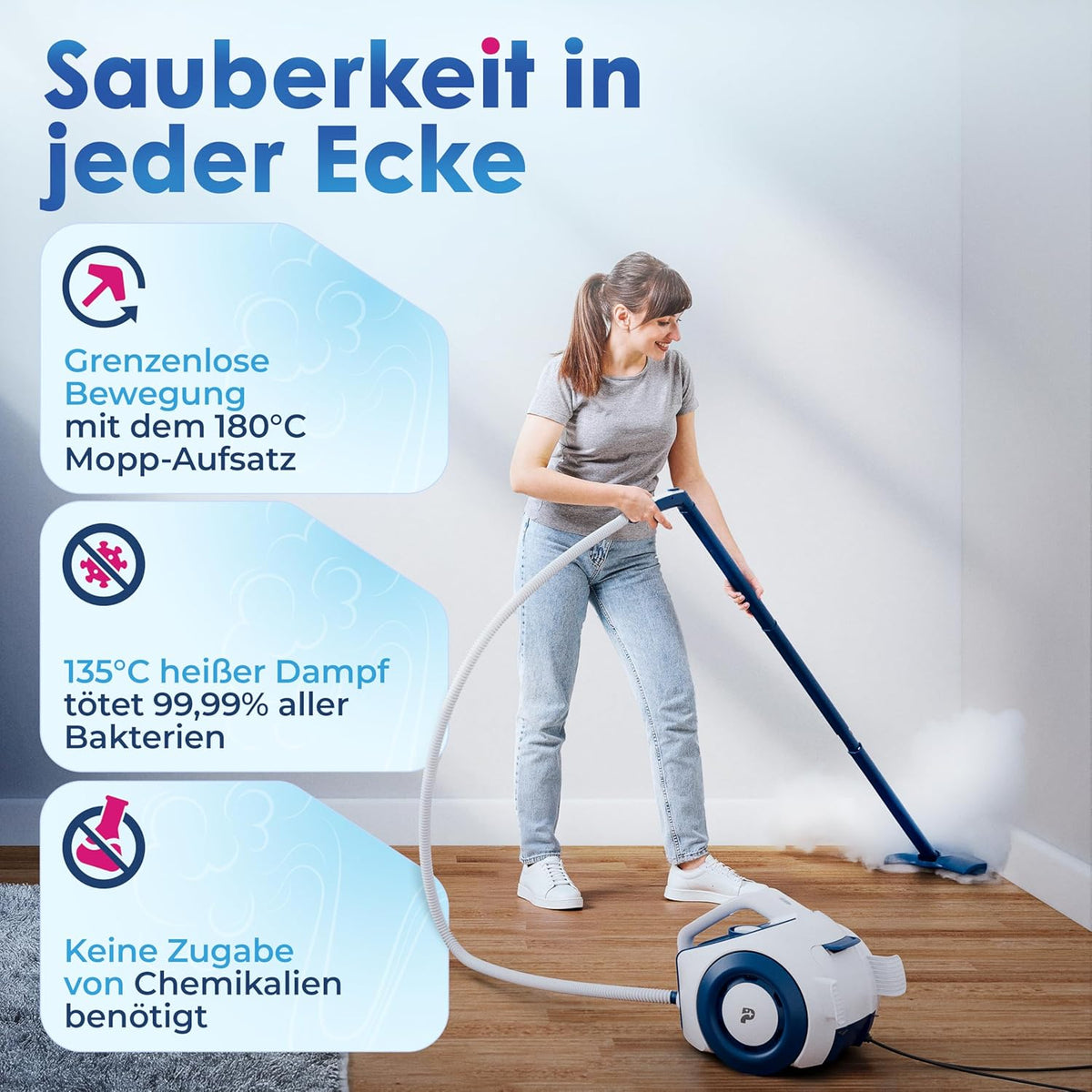 Primavella Don Vito Leistungsstarker Dampfreiniger für Böden, Polstermöbel und Badezimmer, mit 3,5 bar Druck, 16 Zubehörteilen für Fugen und Sofas, vielseitiger Dampfreiniger