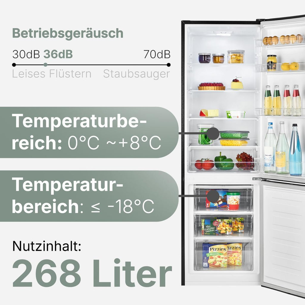 Bomann® Kühlschrank mit Gefrierfach | Energieklasse C | 180cm | Kühl Gefrierkombination leise 36 dB | 4 Ablagen & 3 Schubladen | Türanschlag wechselbar | 268L Kühlgefrierkombi | KG 7353 schwarz