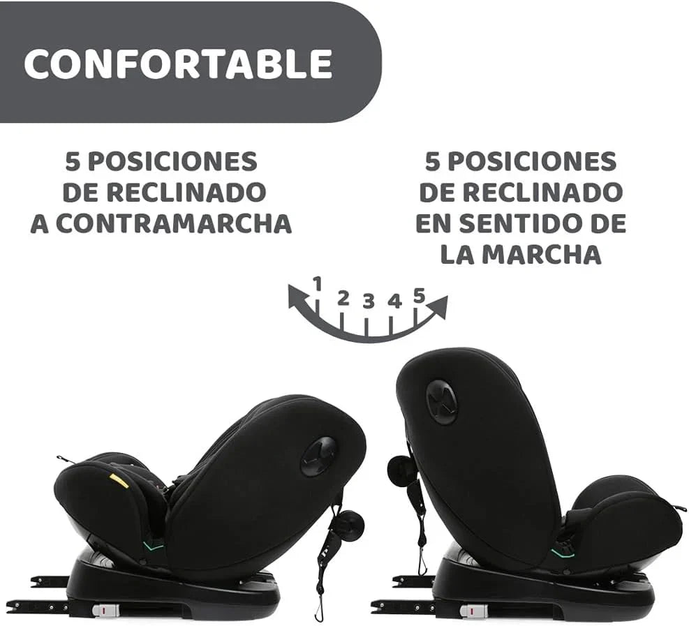 Chicco Unico EVO I'Size Classic, Silla de Coche ISOFIX para Bebés y Niños de 40 a 150 cm, Grupo 0123 Desde Recién Nacido hasta 12 Años, Giratoria 360º, Reductor, Ajustable y Protección Lateral, Negra