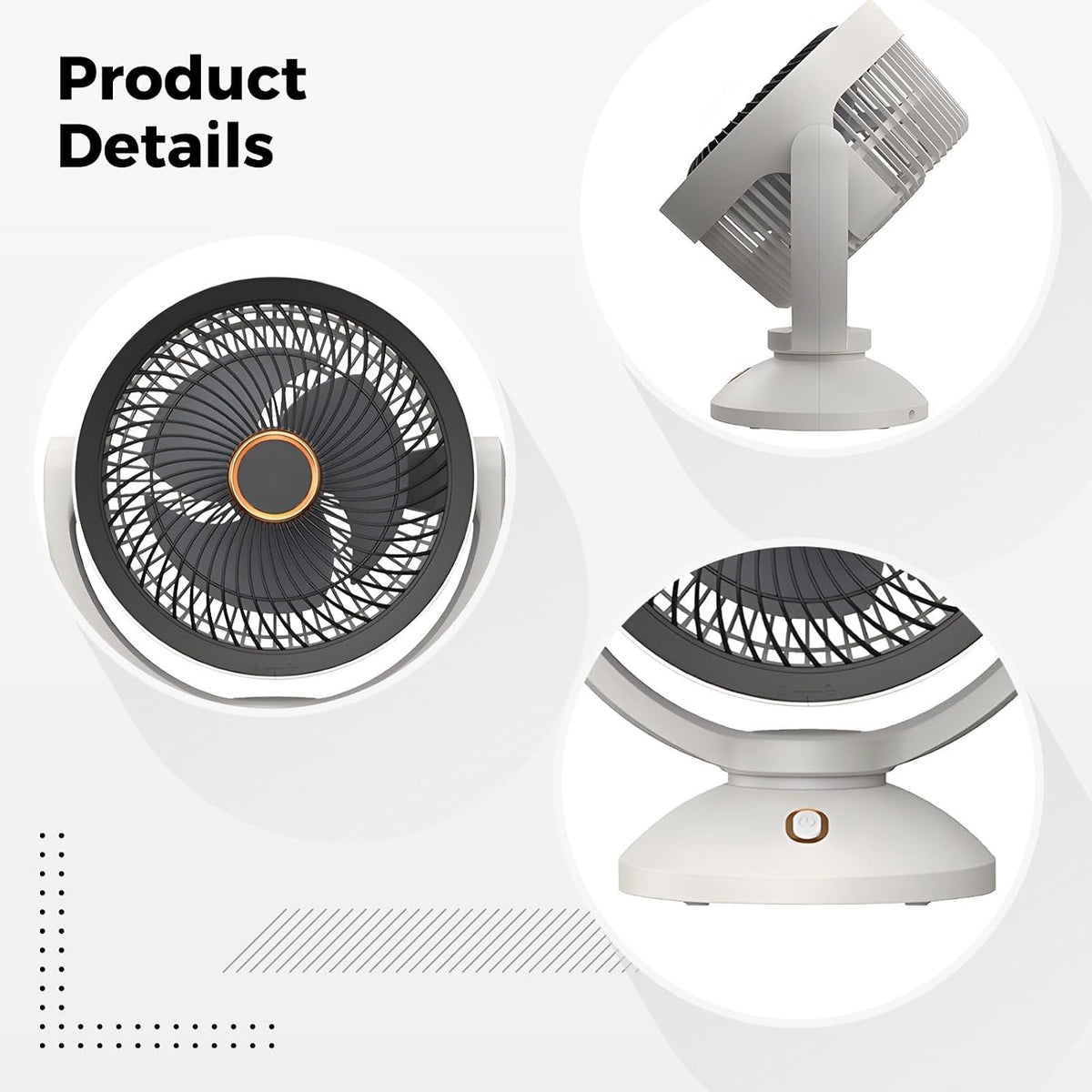 Desktop Air Circulator Fan for Home and Dorm, Energy Saving USB Rechargeable Oszilating Fan, Adjustable Stand, Night Light Function, 8 Hour Timer, Quiet Operation, Compact and Portable Tool