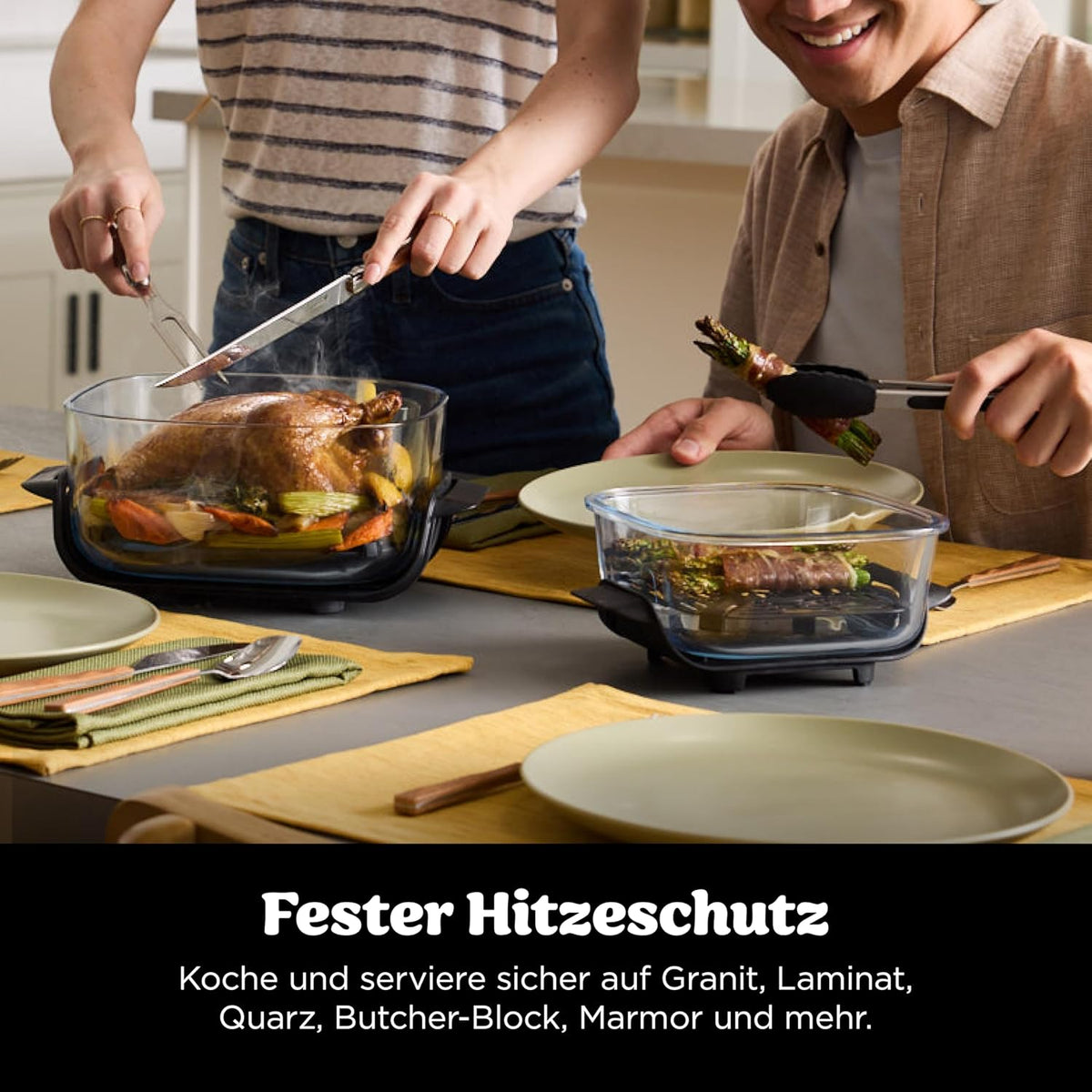 Ninja CRISPi Tragbare Heißluftfritteuse, 3,8 l & 1,4 l, 4-in-1: Heißluftfrittieren, Braten, Warmhalten, Aufknuspern, kompakt, 6 Portionen, 2 Glasbehälter & Deckel, 1700 W, Hellflieder FN101EUPR