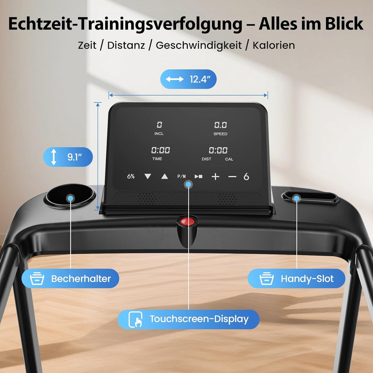 Laufband Klappbar für Zuhause mit 15%-18% Automatische Steigung, 3-4,5 PS Motor, Leise & Kompakt, 13-18" Zoll Breit LED Anzeige & 12 Programme, 14-16 km/h Elektrisches Fitness Laufband