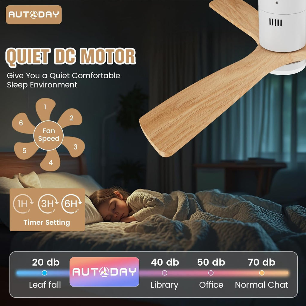 Holz Deckenventilator mit Beleuchtung dimmbarem LED 24W Leiser DC-Motor 38W 132 cm hölzern Deckenventilator mit licht Fernbedienung mit Memory-Funktion 6 Geschwindigkeiten 1/3/6H Timer