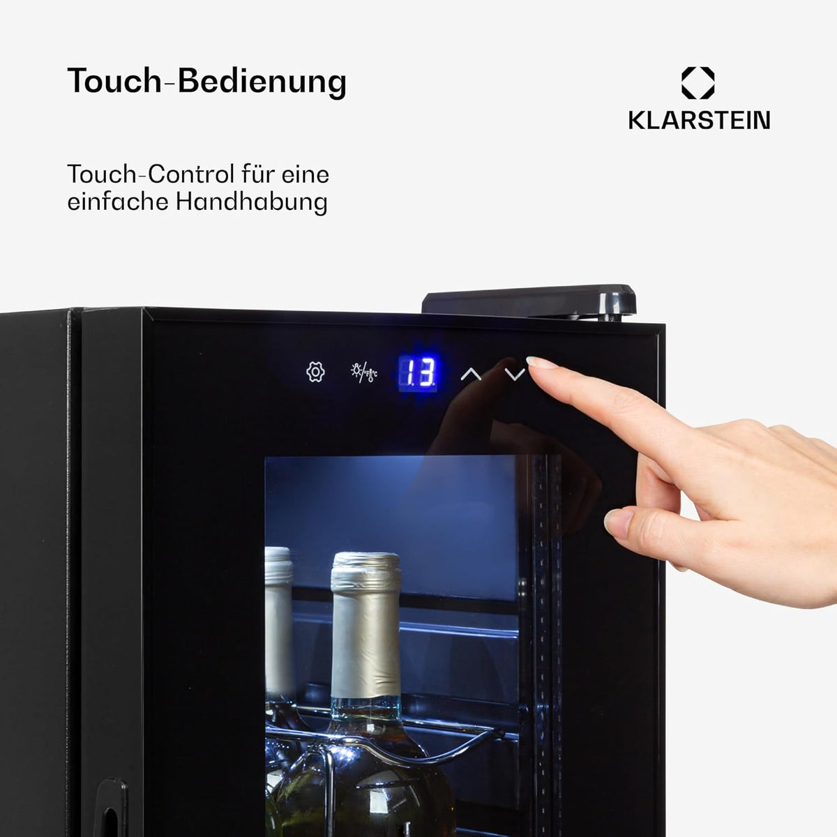 Klarstein Weinkühlschrank, 1 Zonen Getränkekühlschrank Klein, Kleiner Weinschrank 32L, Wein-Kühlschrank Klein mit Glastür, Indoor/Outdoor Flaschenkühlschrank, Wine Fridge 5-18°C, 12 Flaschen