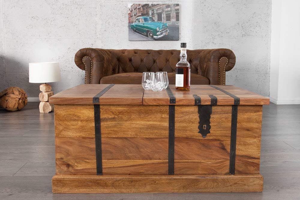 Invicta Interior riess-Ambiente Massiver Couchtisch Hausbar Bodega 100cm Sheesham Stone Finish Aufbewahrung Wohnzimmertisch Truhe Barschrank