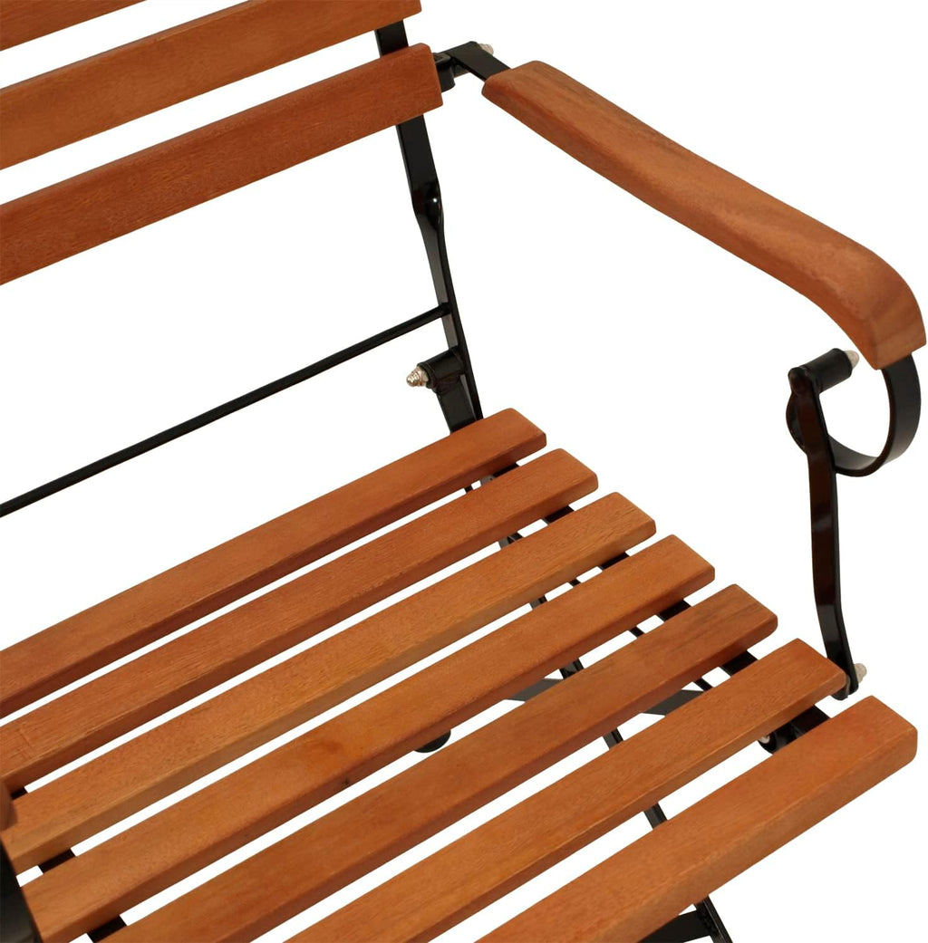 DEGAMO Garten Sitzgruppe Klappgarnitur HOFGARTEN 5-teilig (4X Armlehnensessel, 1x Tisch 70x120cm), Stahl schwarz pulverbeschichtet, Eukalyptus Holz braun geölt, FSC®-Zertifiziert, Outdoor