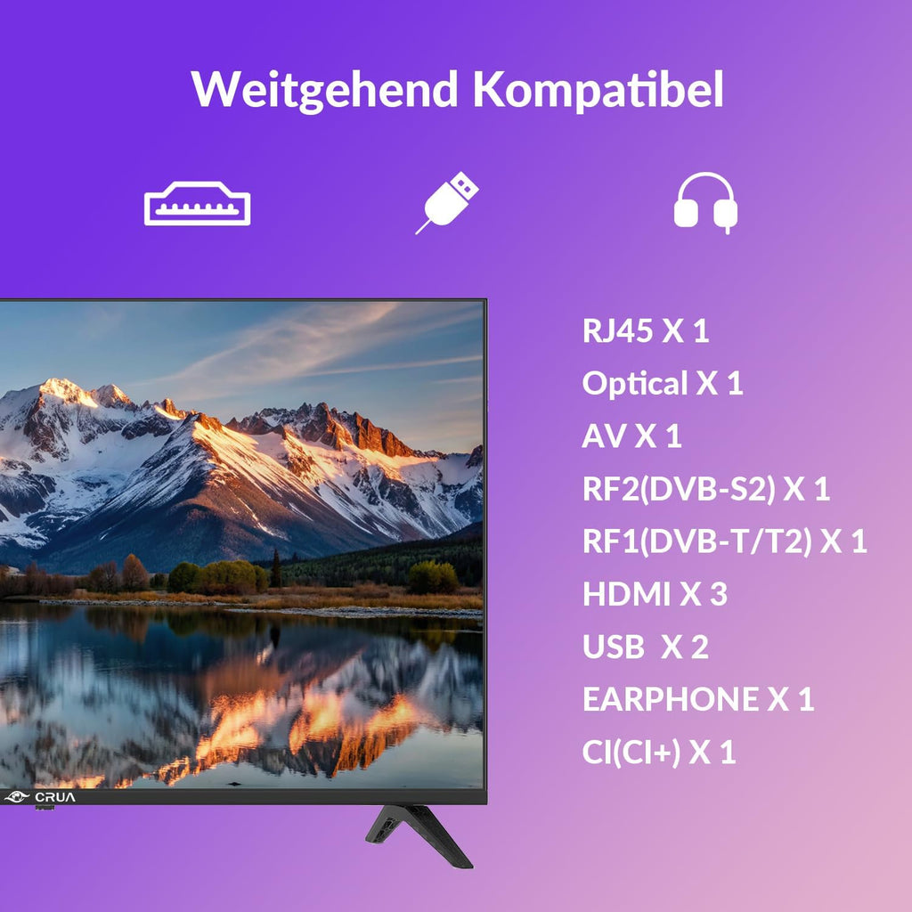 CRUA VIDAA Smart TV,101(40 Inch) TV,1920x1080P Full HD TV,LED TV with HDMI/USB/AV IN/Triple Tuner DVB-T2/T/C/S2/Compact and Smart for Your Home,Black [Energy Class E]