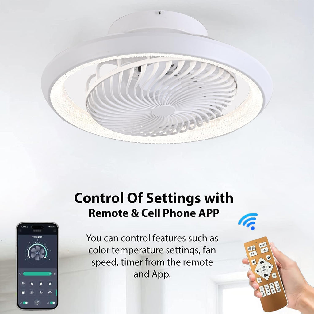 Deckenventilator mit Beleuchtung leise, Deckenleuchte mit Ventilator 360° Drehbare, LED Dimmbar 72W mit Fernbedienung Ventilator lampe, Deckenlampe ür Wohnzimmer, Esszimmer, Schlafzimmer, 49CM