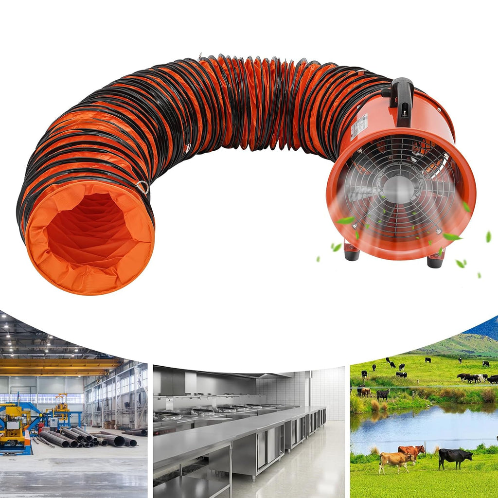 320W Axialgebläse Gebläseventilator mit 10m Druckluftschlauch Tragbare Axialventilator 2800rpm Industrieventilator für Kellern, Werften, Bauernhöfen Getreidelagern