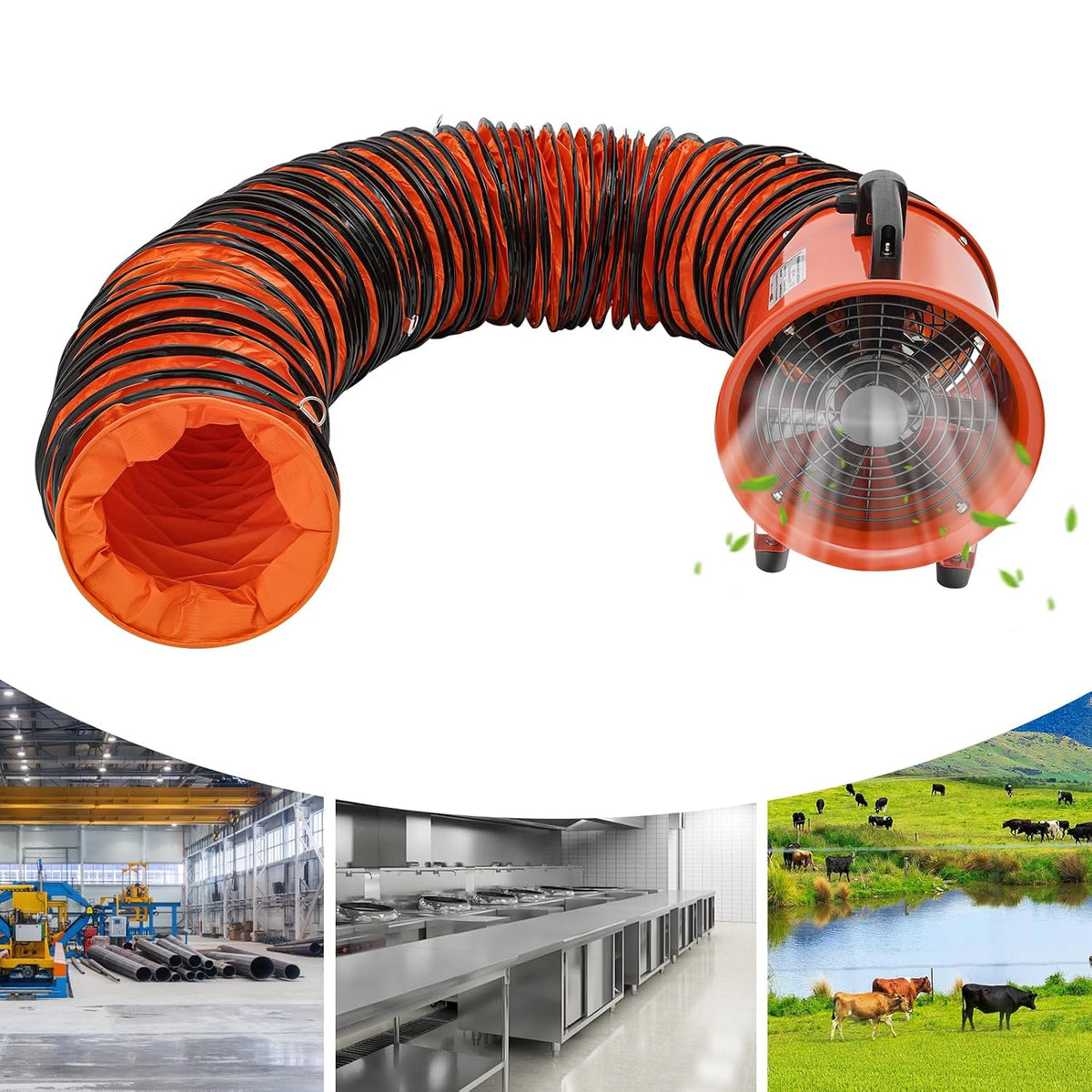 320W Axialgebläse Gebläseventilator mit 10m Druckluftschlauch Tragbare Axialventilator 2800rpm Industrieventilator für Kellern, Werften, Bauernhöfen Getreidelagern