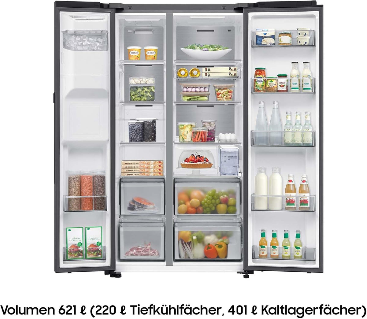 RS90F65EDTEF Side-by-Side Kühl-Gefrierkombination, AI Kühlschrank mit Gefrierfach, 178 cm, 621 l, Eis-/Wasserspender mit Wassertank, AI Home, Voice Control, Edelstahl Look