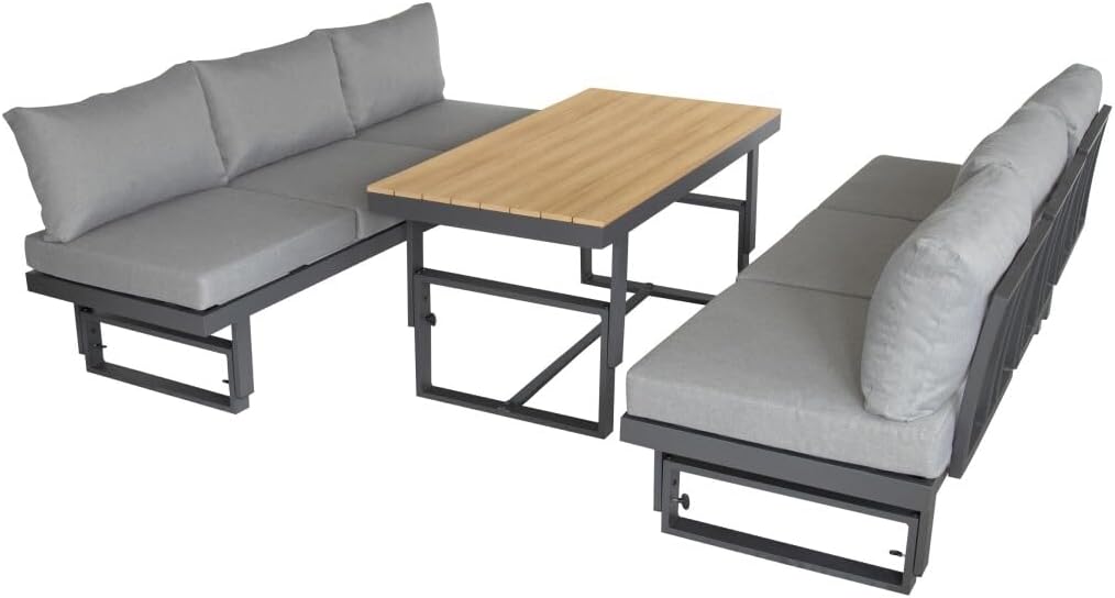 Green Spirit - Gartenlounge-Set Piazza - Grau, Aluminium, Tisch und Sitzbank höhenverstellbar, Wetterfest, Gartenmöbel-Set mit 2 Sofas & Tisch, Eck-Lounge für Garten, Terrasse & Outdoor