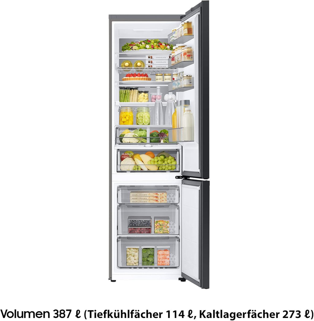 Samsung Bespoke RL38A7CGTS9/EG Kühl-/Gefrierkombination, 203 cm, 387 ℓ, AI Control, Twin Cooling+, Auto Ice Maker, No Frost+, Digital Inverter Kompressor, Edelstahl Look