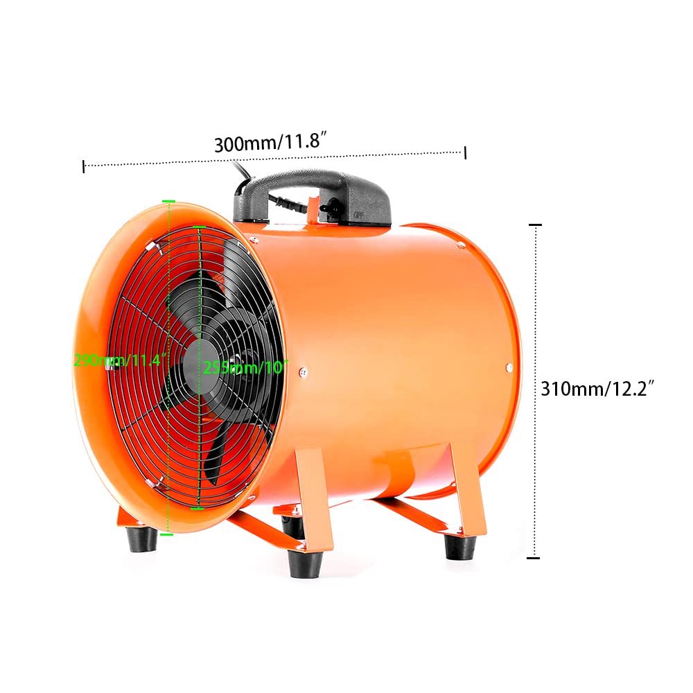 Futchoy 250 mm Gebläse Bauventilator Ventilator Baugebläse Industrie Axialgebläse Baulüfter Industrieventilator Windmaschine mit 10m Schlauch für Fabriken, Keller, Werften usw