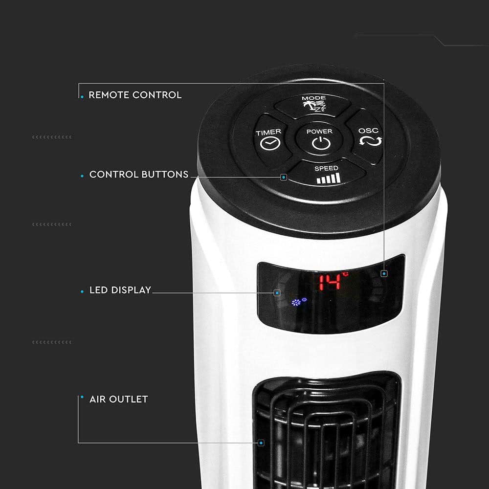 V-TAC LED-Turmventilator 55 W mit Display kompatibel mit Amazon Alexa und Google Home