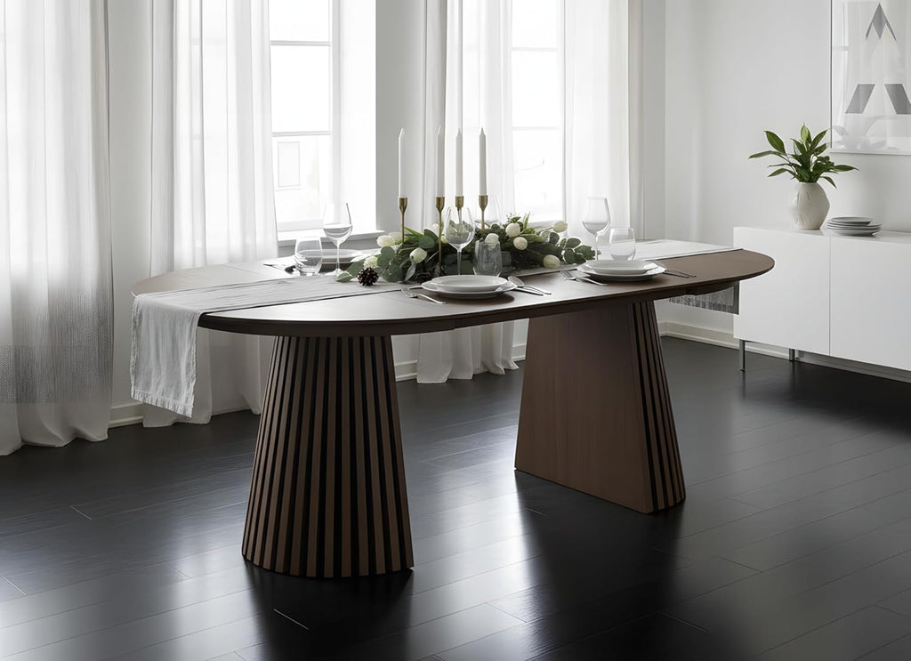 ebuy24 Tokyo Esstisch inkl. 2 Zusatzplatten ø120x120 bis 160 bis 200cm Smoked Eiche Furnier. – Esszimmertisch rund ausziehbar, ausziehbarer Tisch rund, Esstisch oval ausziehbar