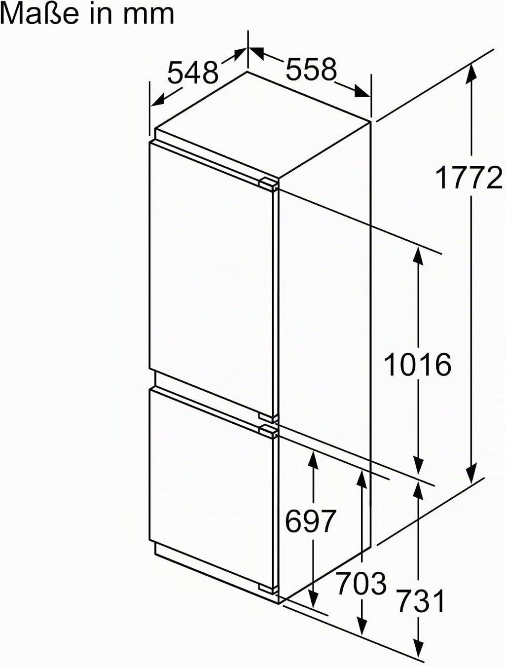 Siemens KI86NADD0 Einbau-Kühl-Gefrier-Kombination iQ500, einbaufähige Kühlkombination mit Gefrierbereich unten, 177,2x55,8 cm, 184L Kühlen, 76L Gefrieren, noFrost, hyperFresh, autoAirflow