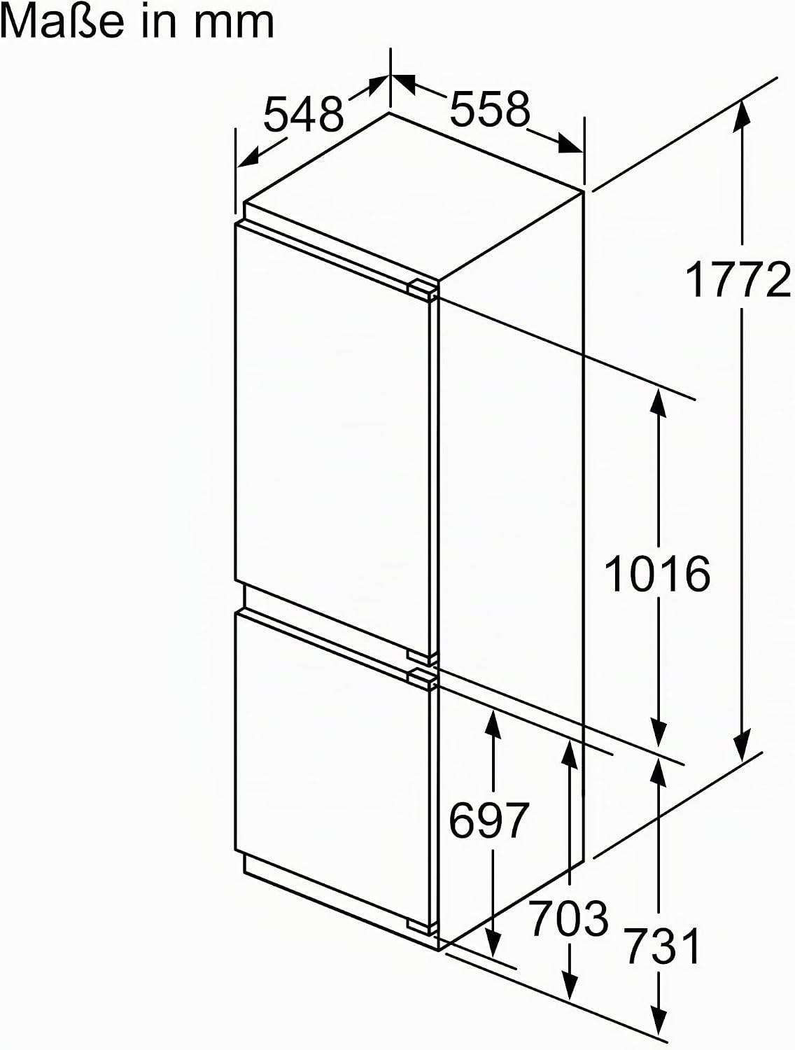 Siemens KI86NADD0 Einbau-Kühl-Gefrier-Kombination iQ500, einbaufähige Kühlkombination mit Gefrierbereich unten, 177,2x55,8 cm, 184L Kühlen, 76L Gefrieren, noFrost, hyperFresh, autoAirflow