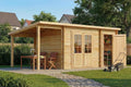 Alpholz Gartenhaus Maria mit Anbau & Schleppdach aus naturbelassenem Holz mit 40mm Wandstärke 598 x 272 cm