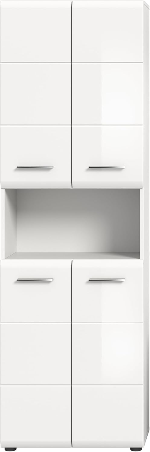xonox.home - Hochschrank Ice 60x185x30 cm in Front weiß Hochglanz Tiefziehfront Korpus weiß - breiter Badhochschrank - stilvoll und funktional