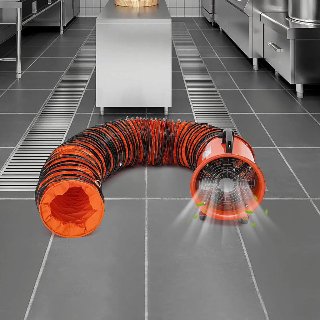Bauventilator, 250mm Gebläse, 43m³/min Industrieventilator Baugebläse, 2800/3300rpm Schlauch Axialgebläse, 320W Gebläse mit 10m Kanalschlauch, für Fabriken Keller Stahlwerke Tunnel Autowerkstätten