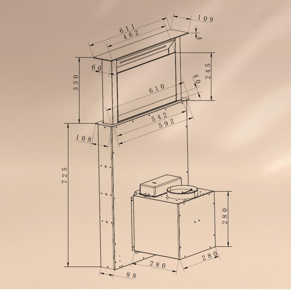 Klarstein Downdraft-Dunstabzugshaube, Versenkbare Abzugshaube, Leise Dunstabzugshauben mit Filter, Dunstabzugshaube 60cm, Umluft/Abluft Dunsthaube mit 10 Stufen, Dunstabzug 576 m³/h Luftstrom
