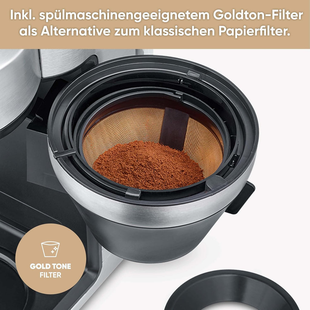 SEVERIN Filka, Vollautomat für Filterkaffee, 5-in-1 Filterkaffeemaschine mit LED-Display, Mahlwerk, mit Thermokanne, schwarz-matt, Edelstahl, KA 4853