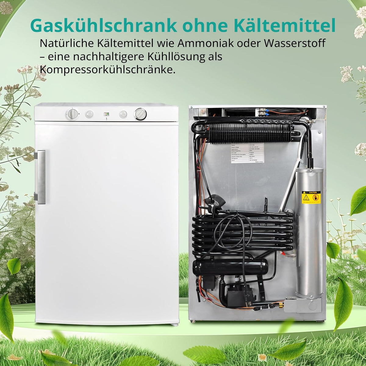 SMETA Gaskühlschrank Gefrierschrank 12V/230V/Gas, Kühlschrank Mit Gefrierfach 100L, Leiser Kombikühlschrank Für Camping, Zuhause, Wohnwagen, Garage, Gite, Wohnmobil, Weiß