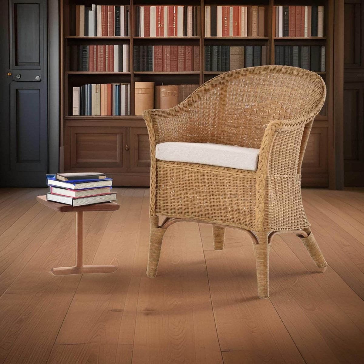 Rattan-Sessel Natur/Esszimmersessel Korb-Sessel inkl. Polster Beige/Rattanmöbel Rattansessel Rattanstuhl mit Armlehnen Lounge Flechtsessel (mit Polster, Honig-Dunkel)