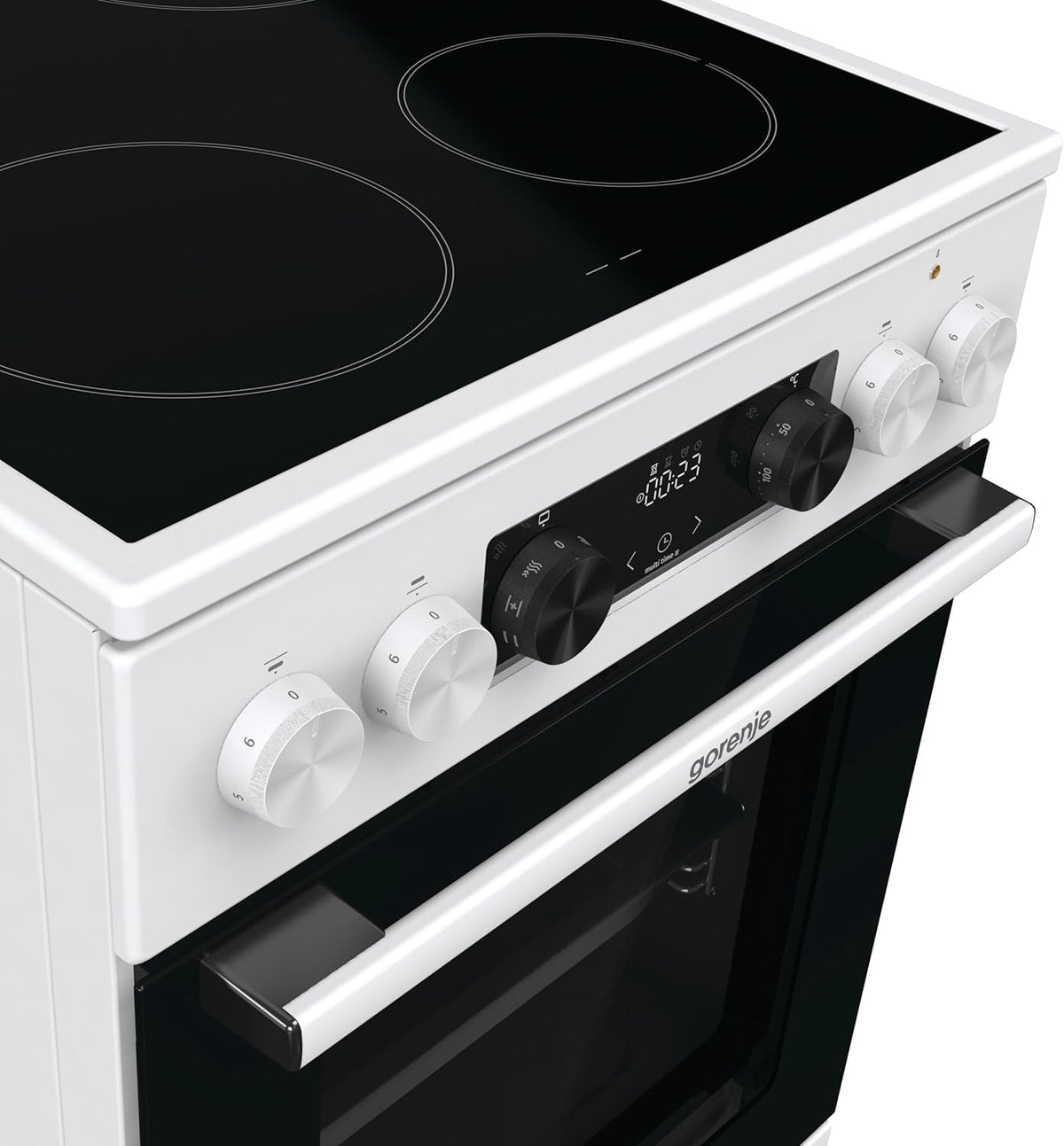 Gorenje GEC5C43WGAMZ Elektro-Standherd mit Glaskeramik-Kochfeld / 50 cm / 70 Liter/Schnellaufheizung/Pizzamodus 300°C/Auftauen/AquaClean/Ergonomische Knebel/ 8 Beheizungsarten/weiß