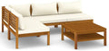 vidaXL Akazienholz Massiv Gartenmöbel 5-TLG. mit Creme Kissen Tisch Mittelsofa Ecksofa Sofa Lounge Gartenset Garten Garnitur Sitzgruppe Gartensofa