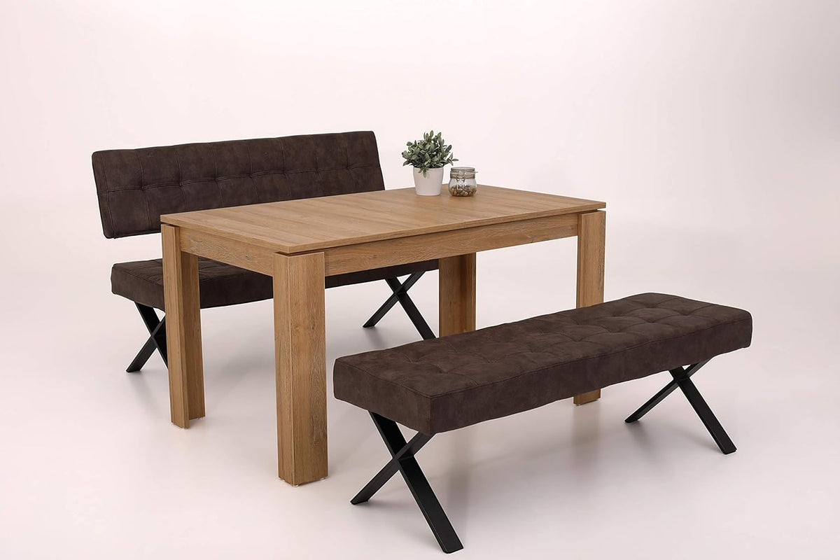 Hela Tische, Sitzbank Esszimmerbank Donna, Bezug Softex Vintageoptik Braun, X-Metallgestell Anthrazit, 140x45x48 cm
