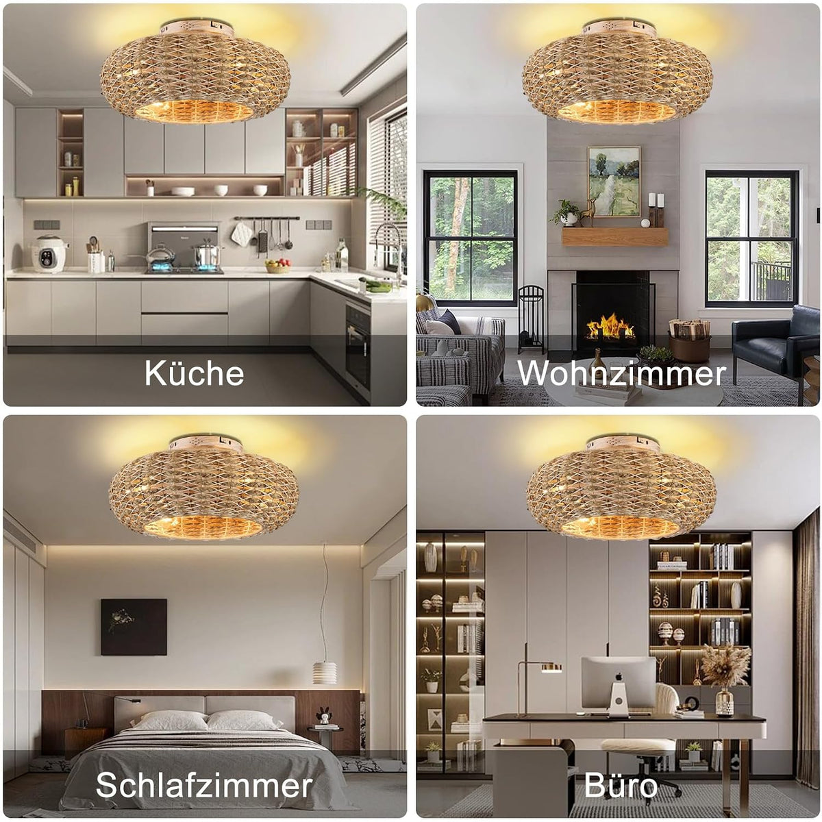 Deckenventilator Mit Beleuchtung Rattan E27 Lampe Mit Ventilator Mit Fernbedienung Und APP Leise 6 Wind Speeds Umkehrbaren Timer Deckenlampe Mit Ventilator Für Wohnzimmer Schlafzimmer Esszimmer ,50cm