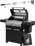 Gasgrill Hektor 4B-S inkl. Drehspieß und Abdeckhaube mit 4 Brennern, Sear-Brenner, Gusseisen-Grillrost, Heckbrenner, Seitenkocher, Sichtfenster und Thermometer für Garten und Terrasse