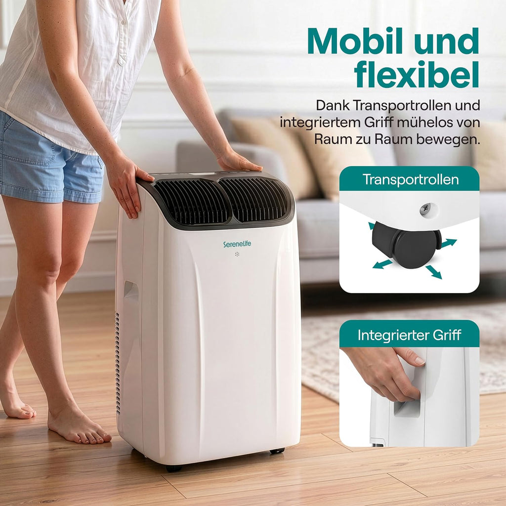 SereneLife Klimaanlage Mobil 14000 BTU – Kleine Klimaanlage für Zimmer bis 33 m² | WiFi | Kühlung, Entfeuchter & Ventilator | 51 dB