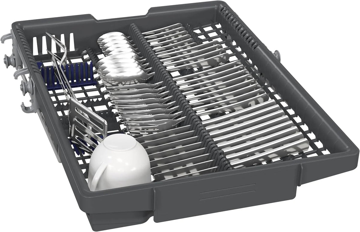 Siemens SR65YX08ME, iQ500 Smarter Geschirrspüler Vollintegriert, 45 cm breit, Besteckschublade, Zeolith, extra leise, aquaStop, automatische Türöffnung nach Programmende, varioSpeed, Innenbeleuchtung