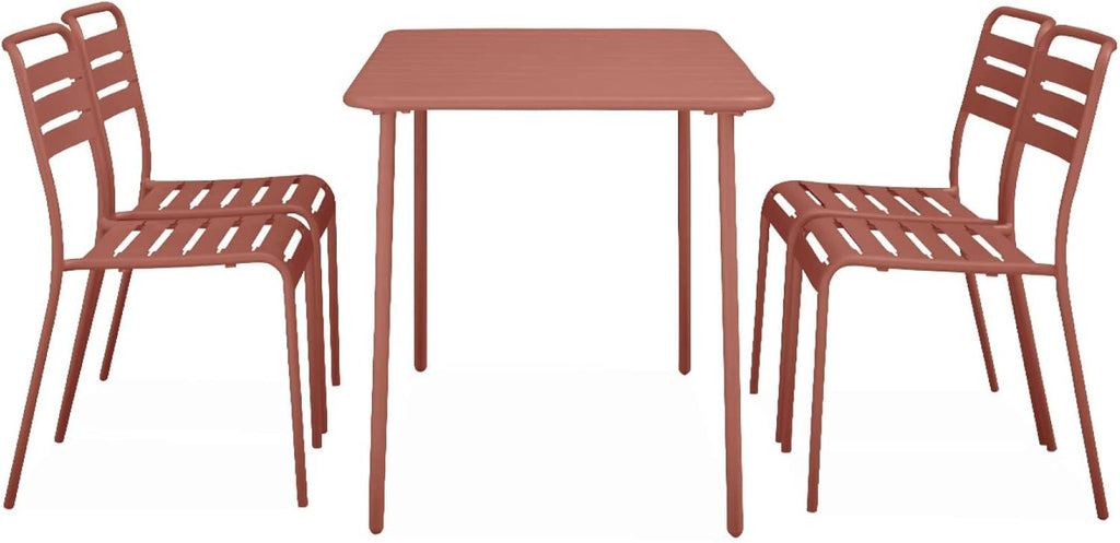 sweeek - Gartentisch und 4 Stühle aus Stahl, 120x70xH72,5 cm - Amelia
