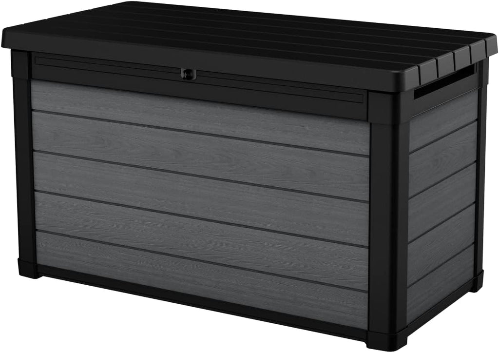 Keter Gartenbox Cortina 100 g, Oberfläche in Holzoptik, Farbe Grau, Fassungsvermögen 380 l, 122,9 x 62,1 x 70,6 cm
