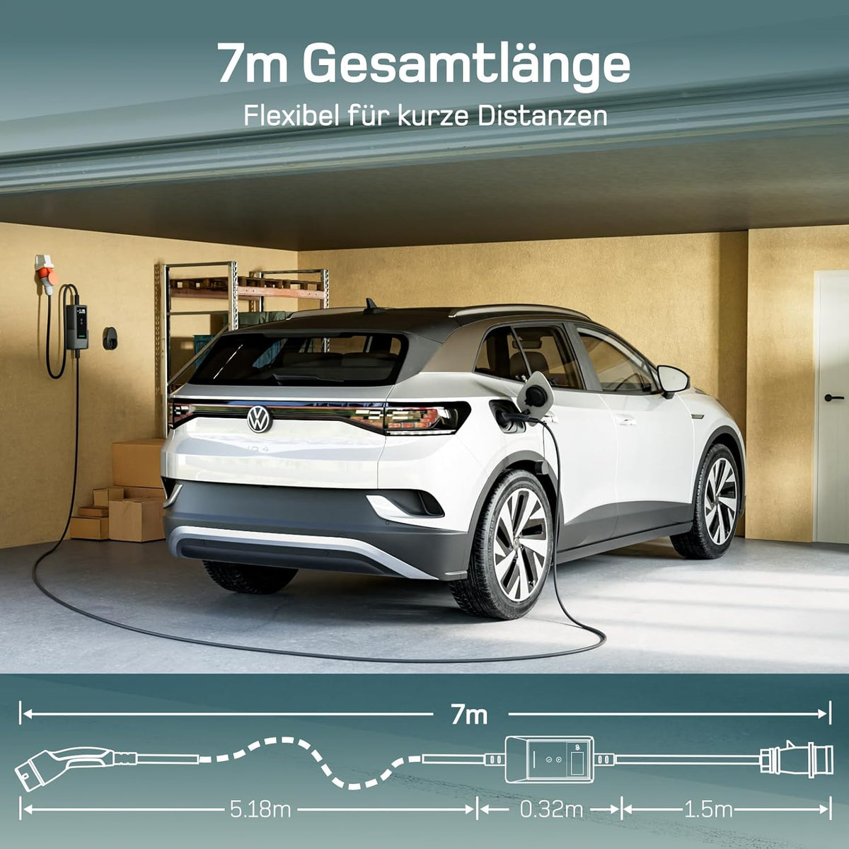 dé Mobile Wallbox 11kW mit APP 7 m | 3-phasig | 6–16 A], mit Traveller Set, CEE-16A 400V auf Typ 2 mit Einstellbarer Ladeleistung, EV-Charger für ID.3/4/5/7, IX1, Model 3/Y und andere BEV/PHEV