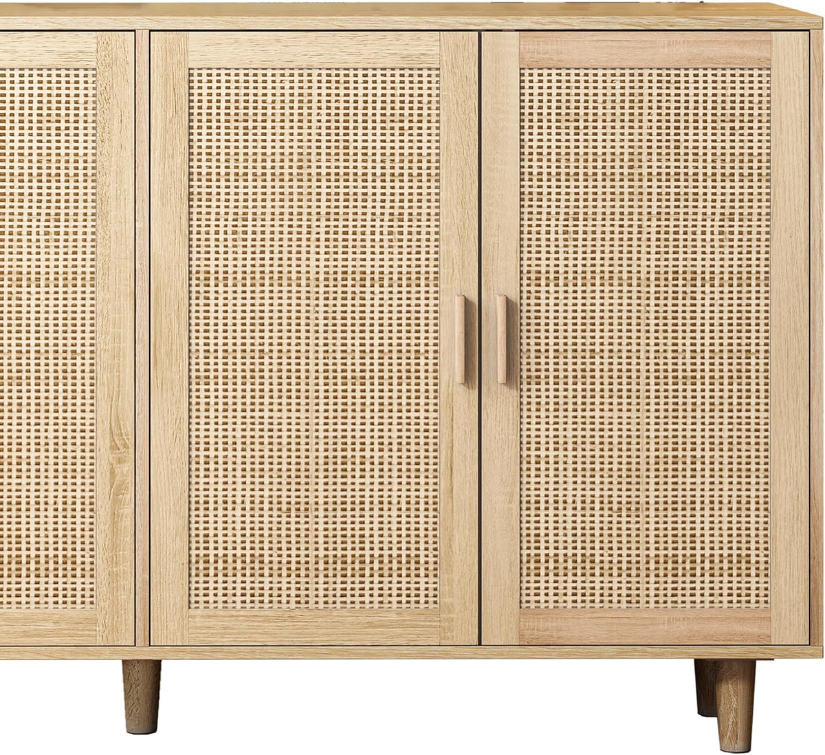 Sideboard mit verstellbaren Ablagen, Modernen Kommode mit 4 Türen, Rattan TV-Tisch mit viel Stauraum für Esszimmer, Wohnzimmer & Schlafzimmer, 158x40x88cm, Easy Assembly Holzfarbe (Holzfarbe)