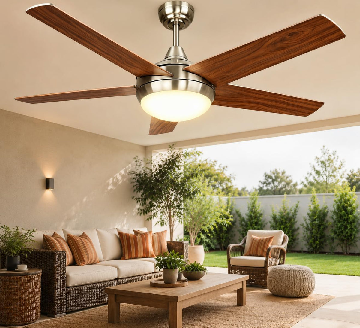 Deckenventilator mit Beleuchtung, Leiser DC-Ventilator 132cm mit Fernbedienung, Dimmbare Lampe 3000K-6500K, 5 Flügel, 6 Geschwindigkeiten, Timer, für Schlafzimmer, Esszimmer, Wohnzimmer, Küche, Büro