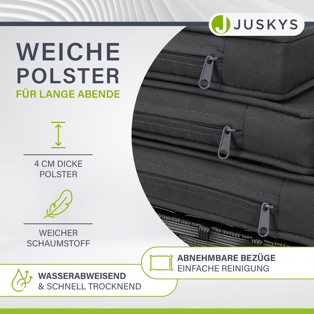 Juskys Polyrattan Sitzgruppe Baracoa XL 11-teilig wetterfest & stapelbar - 6 Stühle, 4 Hocker, Tisch mit Glasplatte & Kissen - 10 Personen - Gartenmöbel Set für Garten & Terrasse