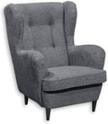 OSKAR Ohrensessel mit geknöpfter Polsterung, Anthrazit - Vintage Wohnzimmer Sessel mit Massivholz Füßen - 78 x 102 x 98 cm (B/H/T)