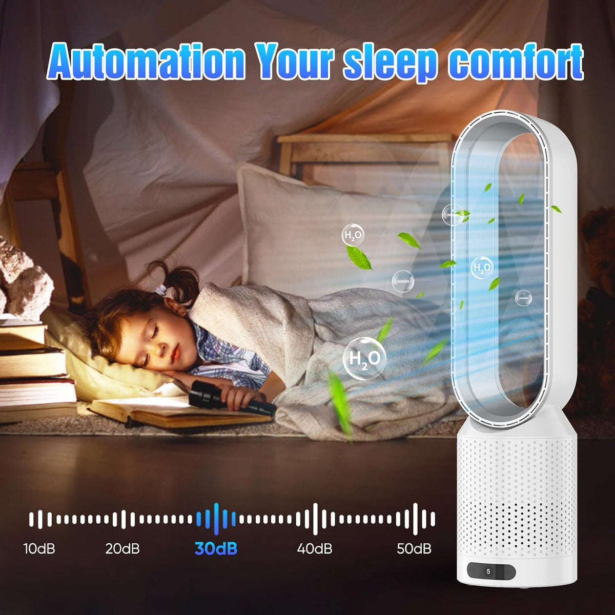 Rotorloser Ventilator mit Fernbedienung,2in1 Turmventilator sehr Leise & Luftreiniger mit HEPA, 8 Geschwindigkeiten,90° Oszillation,Timer,Luftkühler, mobiles Klimagerät,für Schlafzimmer Büro (Weiß)