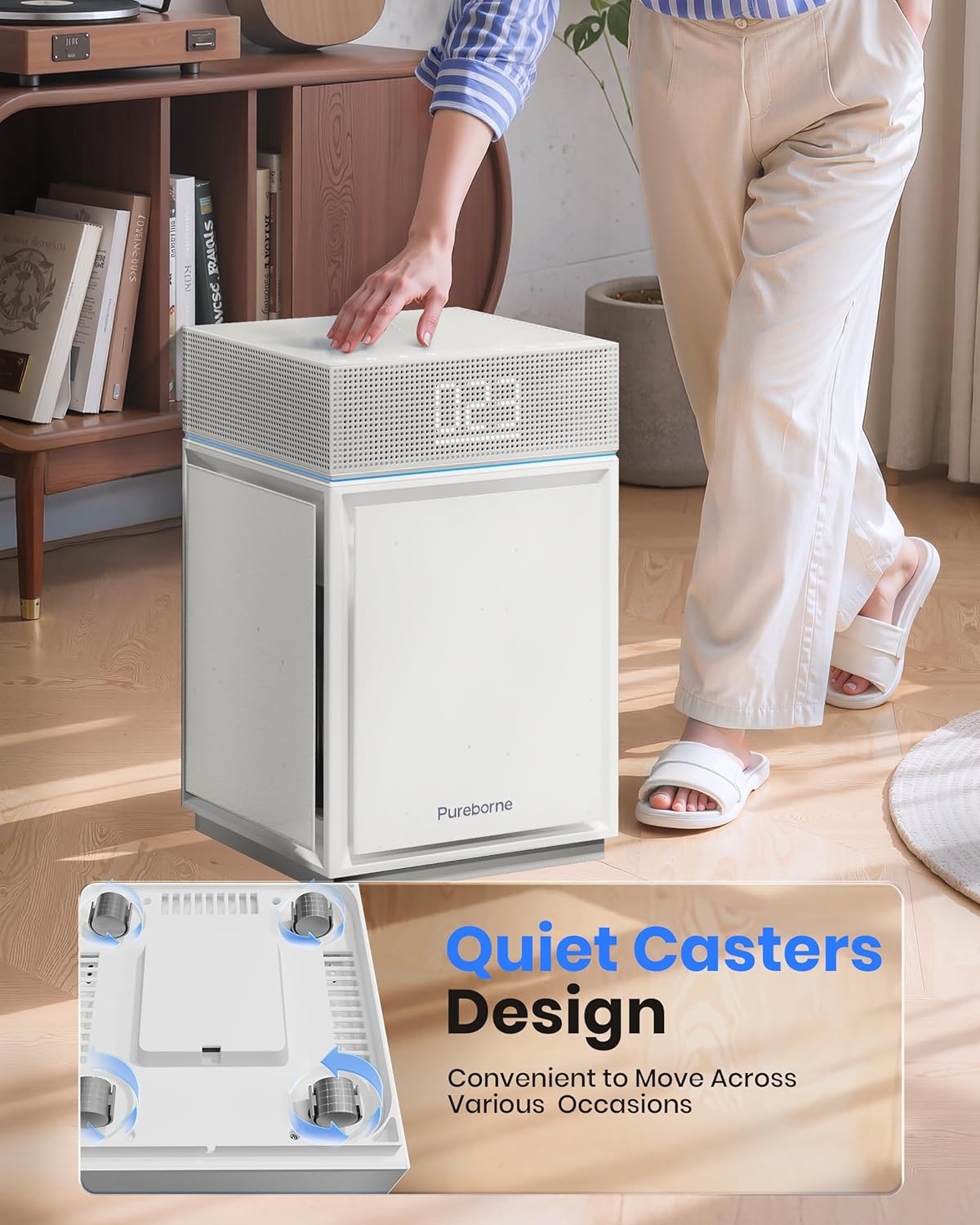 Luftreiniger Allergiker für Schlafzimmer Zuhause, CADR 400m³/h für 260㎡, HEPA Luftfilter gegen Fellgeruch Staub Pollen PM2.5, Luftqualitätssensor & PM2.5-Display, Air Purifier PB6866, Weiß